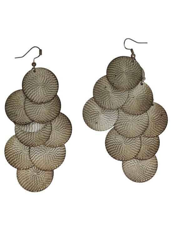 Jewelry - Vintage Silver Tone Disc Cascade Dangle Earrings Boho Statement Pierced Large